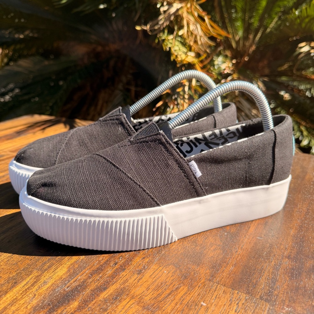 TOMS Alpargata Boardwalk Black Platform Slip-on Sneakers Casual Shoes Womens 8.5